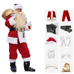 Cosplay&ware 10 Pcsset Deluxe Christmas Santa Claus Costume Cosplay Fancy Costumes Party Red Suit Coat Pants Beard Belt Hat Set