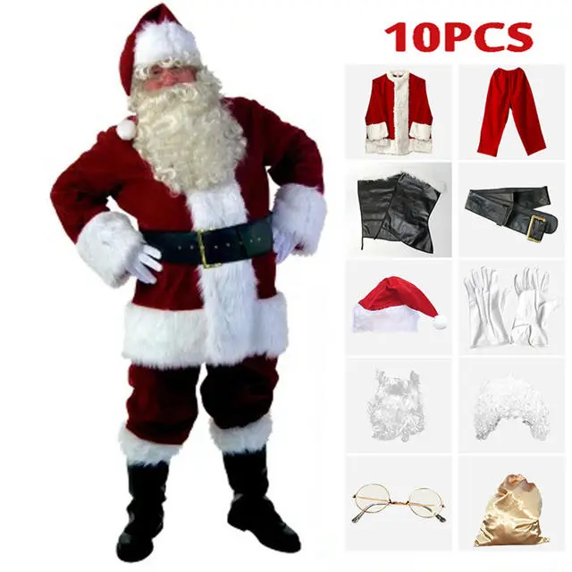 Cosplay&ware 10 Pcsset Deluxe Christmas Santa Claus Costume Cosplay Fancy Costumes Party Red Suit Coat Pants Beard Belt Hat Set 3 Cosplay&ware 10 Pcsset Deluxe Christmas Santa Claus Costume Cosplay Fancy Costumes Party Red Suit Coat Pants Beard Belt Hat Set - Image 2