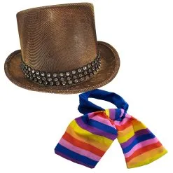 The Dragons Den Adults Diamante Willy Wonka Chocolate Factory Boss Top Hat & Cravat Fancy Dress Costume Accessory [One Size]