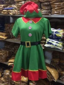 Cosplay&ware Women Christmas Halloween Costume Long Sleeve Green And Red Girl Elf Dress Kids Plus Size Xxs-3xl