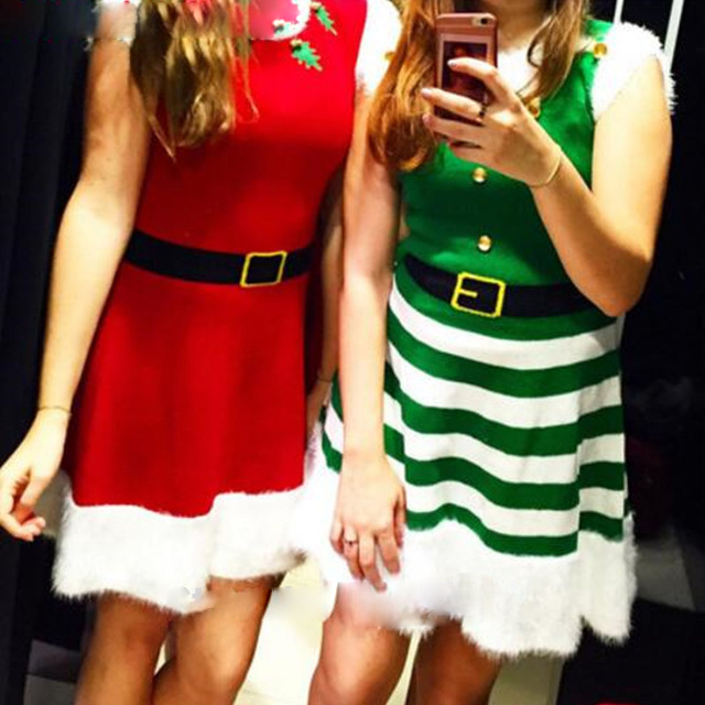 Cosplay&ware Christmas Dress Women Lovely Mrs Santa Claus A Line Xmas Cosplay Stripe Green Elves Femme Party Costume 3 Cosplay&ware Christmas Dress Women Lovely Mrs Santa Claus A Line Xmas Cosplay Stripe Green Elves Femme Party Costume
