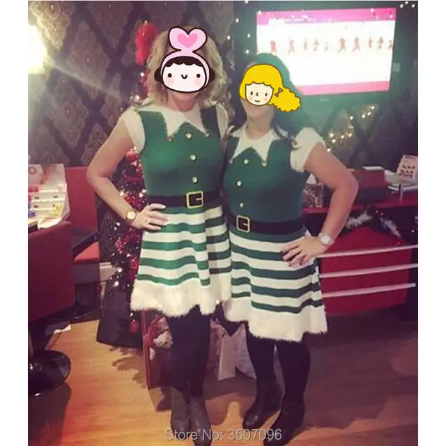 Cosplay&ware Christmas Dress Women Lovely Mrs Santa Claus A Line Xmas Cosplay Stripe Green Elves Femme Party Costume 5 Cosplay&ware Christmas Dress Women Lovely Mrs Santa Claus A Line Xmas Cosplay Stripe Green Elves Femme Party Costume - Image 3