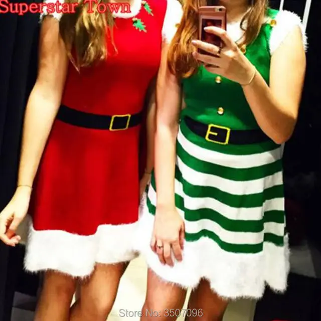 Cosplay&ware Christmas Dress Women Lovely Mrs Santa Claus A Line Xmas Cosplay Stripe Green Elves Femme Party Costume 4 Cosplay&ware Christmas Dress Women Lovely Mrs Santa Claus A Line Xmas Cosplay Stripe Green Elves Femme Party Costume - Image 2