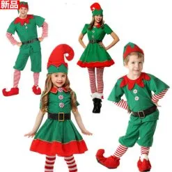 Cosplay&ware Women Men Boy Girl Christmas Santa Claus Costume Kids Family Green Elf Cosplay Costumes Carnival Party