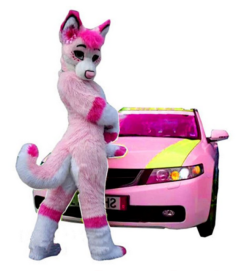 Cosplay&ware Long Fur Pink Mascot Costume Fox Dog Cosplay Fancy Professional Dress Funny Cartoon Character Clothing