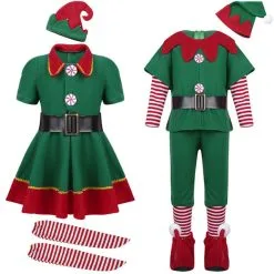 ELMAGE Green Elf Girls Christmas Costume Festival Santa Clause Chilren Clothing Fancy Dress Xmas Party