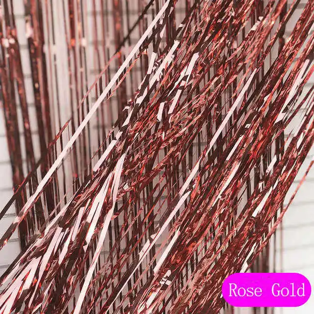 Cosplay&ware 32m Rose Gold Metallic Foil Tinsel Fringe Curtain Door Rain Wedding Party Decoration Backdrop Background Photo 6 Cosplay&ware 32m Rose Gold Metallic Foil Tinsel Fringe Curtain Door Rain Wedding Party Decoration Backdrop Background Photo - Image 4