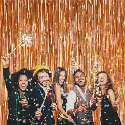 Cosplay&ware 32m Rose Gold Metallic Foil Tinsel Fringe Curtain Door Rain Wedding Party Decoration Backdrop Background Photo