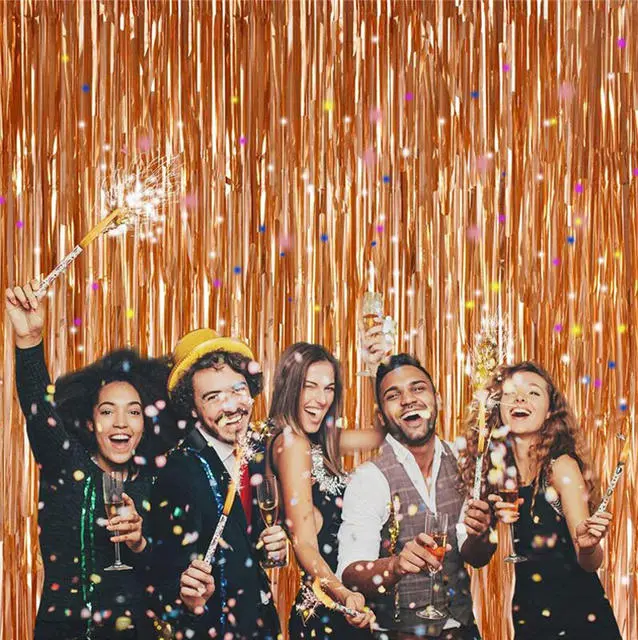 Cosplay&ware 32m Rose Gold Metallic Foil Tinsel Fringe Curtain Door Rain Wedding Party Decoration Backdrop Background Photo 3 Cosplay&ware 32m Rose Gold Metallic Foil Tinsel Fringe Curtain Door Rain Wedding Party Decoration Backdrop Background Photo
