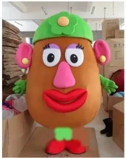 Cosplay&ware Sweet Brown Mrs Potato Head Mascot Costume Mascotte Toy Story Adult With Big Green Hat Pink Ears Happy Face No1988 Ship