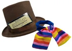 The Dragons Den Adults Chocolate Factory Boss Top Hat, Cravat & Golden Ticket World Book Day Movie Fancy Dress Costume Accessory