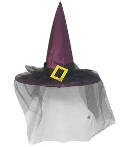 The Dragons Den Ladies Purple Witch Hat With Metal Buckle Halloween Fancy Dress Accessory
