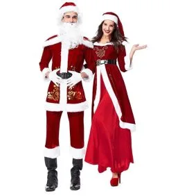 Cosplay&ware Adult Couple Christmas Santa Claus Costume Cosplay Xmas Party Dress Women Men Plus Size 2xl