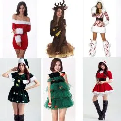 Cosplay&ware Adult Women Christmas Dress Xmas Tree Deer Snowman Sexy Lolita Red Green Party Cosplay Halloween Costumes