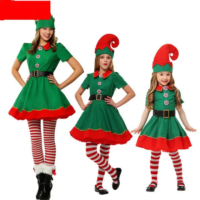 Cosplay&ware Christmas Elves Costumes Women Halloween Costume Long Sleeve Green And Red Girl Elf Dress Kids 7 Cosplay&ware Christmas Elves Costumes Women Halloween Costume Long Sleeve Green And Red Girl Elf Dress Kids - Image 5