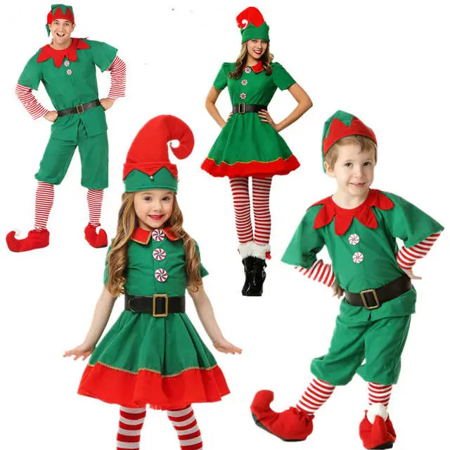 Cosplay&ware Christmas Elves Costumes Women Halloween Costume Long Sleeve Green And Red Girl Elf Dress Kids 3 Cosplay&ware Christmas Elves Costumes Women Halloween Costume Long Sleeve Green And Red Girl Elf Dress Kids