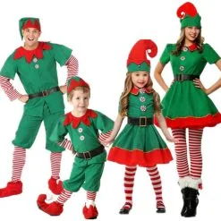 Cosplay&ware Christmas Costumes Women Men Boy Girl Elf Costume Kids Family Green Cosplay Carnival Party Purim Halloween