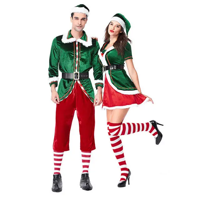 Cosplay&ware Corzzet Menampwomen Green Velvet Christmas Couples Elf Costume North Pole Santa’s Elves Fancy Dress Plus Size 4 Cosplay&ware Corzzet Menampwomen Green Velvet Christmas Couples Elf Costume North Pole Santa’s Elves Fancy Dress Plus Size - Image 2