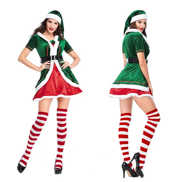 Cosplay&ware Corzzet Menampwomen Green Velvet Christmas Couples Elf Costume North Pole Santa’s Elves Fancy Dress Plus Size 8 Cosplay&ware Corzzet Menampwomen Green Velvet Christmas Couples Elf Costume North Pole Santa’s Elves Fancy Dress Plus Size - Image 6