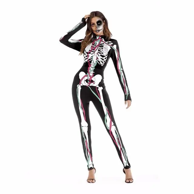 Cosplay&ware Cosplay Halloween Horror Party Costume Zombie Vampire Blood Print Witch Ghost Skinny Jumpsuit Adult Women Bodysuit Fancy 4 Cosplay&ware Cosplay Halloween Horror Party Costume Zombie Vampire Blood Print Witch Ghost Skinny Jumpsuit Adult Women Bodysuit Fancy - Image 2