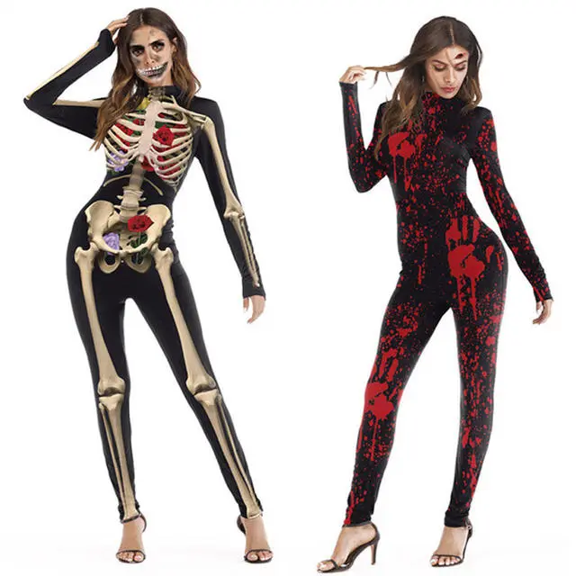 Cosplay&ware Cosplay Halloween Horror Party Costume Zombie Vampire Blood Print Witch Ghost Skinny Jumpsuit Adult Women Bodysuit Fancy 3 Cosplay&ware Cosplay Halloween Horror Party Costume Zombie Vampire Blood Print Witch Ghost Skinny Jumpsuit Adult Women Bodysuit Fancy