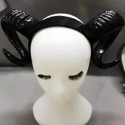 SexeMara Demon Evil Horn Cosplay Headwear Handmade Sheep Horns Gothic Lolita Blackgoldensilver Color Headband Halloween Prop Hairband
