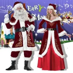 Cosplay&ware Full Set Christmas Costumes Santa Claus Red Costume Luxury Suit With White Beard