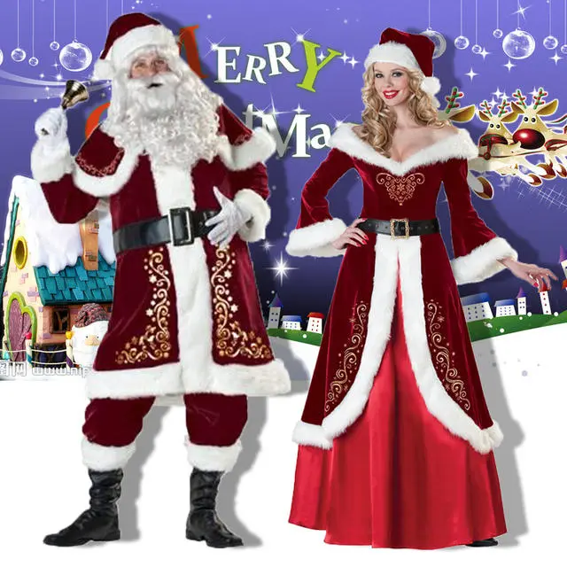 Cosplay&ware Full Set Christmas Costumes Santa Claus Red Costume Luxury Suit With White Beard 3 Cosplay&ware Full Set Christmas Costumes Santa Claus Red Costume Luxury Suit With White Beard