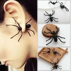 HGDTFF Halloween Decoration 3d Creepy Black Spider Ear Stud Earrings Haloween Party Home