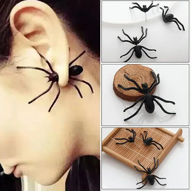 HGDTFF Halloween Decoration 3d Creepy Black Spider Ear Stud Earrings Haloween Party Home 3 HGDTFF Halloween Decoration 3d Creepy Black Spider Ear Stud Earrings Haloween Party Home