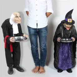 Cosplay&ware Halloween Decoration Electric Horror Toys Housekeeper Witch Standing Ghosts Home Haunted Bar Doorway