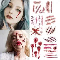 Cosplay&ware Halloween Party Decoration Zombie Scars Tattoos With Fake Scab Bloody Makeup Wound Scary Blood Injury Sticker
