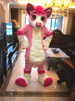 Cosplay&ware Halloween Xmas Party Pink Long Fur Fox Dog Fursuit Furry Mascot Costume Cosplay Fancy Dress Adult Unisex Size
