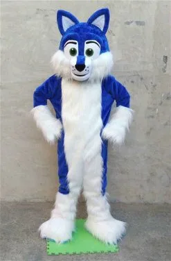 Cosplay&ware Halloween Xmas Party Wear Long Fur Blue Fursuit Furry Mascot Costume Deluxe Parade Animal Suit Adult Outfit