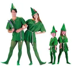 Cosplay&ware Kids Adult Vashejiang Peter Pan Costume Halloween Men Women Green Elf Parent-child Christmas Costumes With Stocking