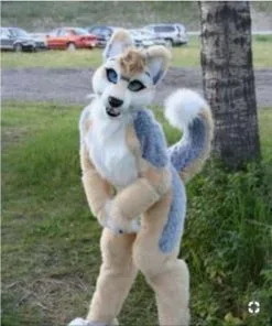 Cosplay&ware Long Fur Brown White Dog Fursuit Mascot Costume Suit Cosplay Party Game Dress Adult Size Halloween Outdoor Decorations
