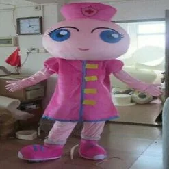 Cosplay&ware Pink Long Hair Nurse Girl Mascot Costume Suits Cosplay Party Game Dress Outfits Promotion Carnival Halloween Fursuit