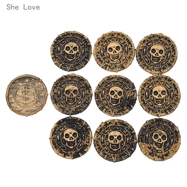 She Love 10pcs Plastic Pirate Treasure Coins Party Christmas Children’s Toys Game Currency Halloween 3 She Love 10pcs Plastic Pirate Treasure Coins Party Christmas Children’s Toys Game Currency Halloween