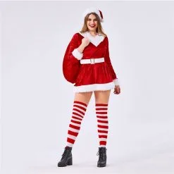 Cosplay&ware Sladuo Plus Size Long Sleeve Christmas Dress Sexy Female Elf Santa Claus Costume Cosplay Party Adult Fancy