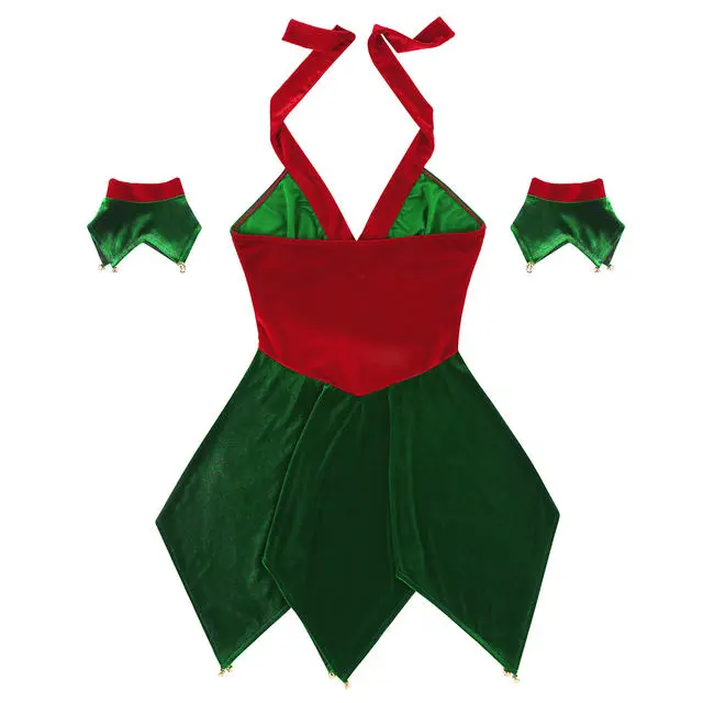 Cosplay&ware Tiaobug Women Soft Velvet Halter Christmas Elf Costume Fancy Dress Arm Cuffs Set Female Cosplay Party Up 7 Cosplay&ware Tiaobug Women Soft Velvet Halter Christmas Elf Costume Fancy Dress Arm Cuffs Set Female Cosplay Party Up - Image 5