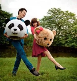 Cosplay&ware Wedding Chinese Panda Teddy Bear Heads Mascot Costume Suits Cosplay Party Game Dress Outfits Clothing Advertising Halloween