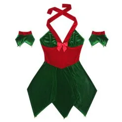 Freebily Women Adult Christmas Costume Soft Velvet Neck Haltered Dress With Arm Cuffs Xmas Elf Cosplay Party Up -Cosplayware Store Women Adult Christmas Costume Soft Velvet Neck Haltered Christmas Dress with Arm Cuffs Xmas Elf Costume 2.jpg 640x640q80 2.jpg 2