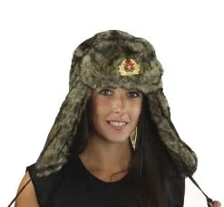 The Dragons Den Russian World Cup Faux Fur Brown Rabbit Soviet Badge Trapper Winter Hat