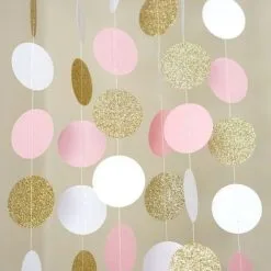 Cosplay&ware Champaign Goldpinkwhite11 Feet Circle Garland Polka Dots Paper Photo Baby Shower Bridal Wedding