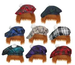 The Dragons Den Tartan Tam-O-Shanter With Ginger Hair Scotland Burns Night Hat Fancy Dress Costume Accessory